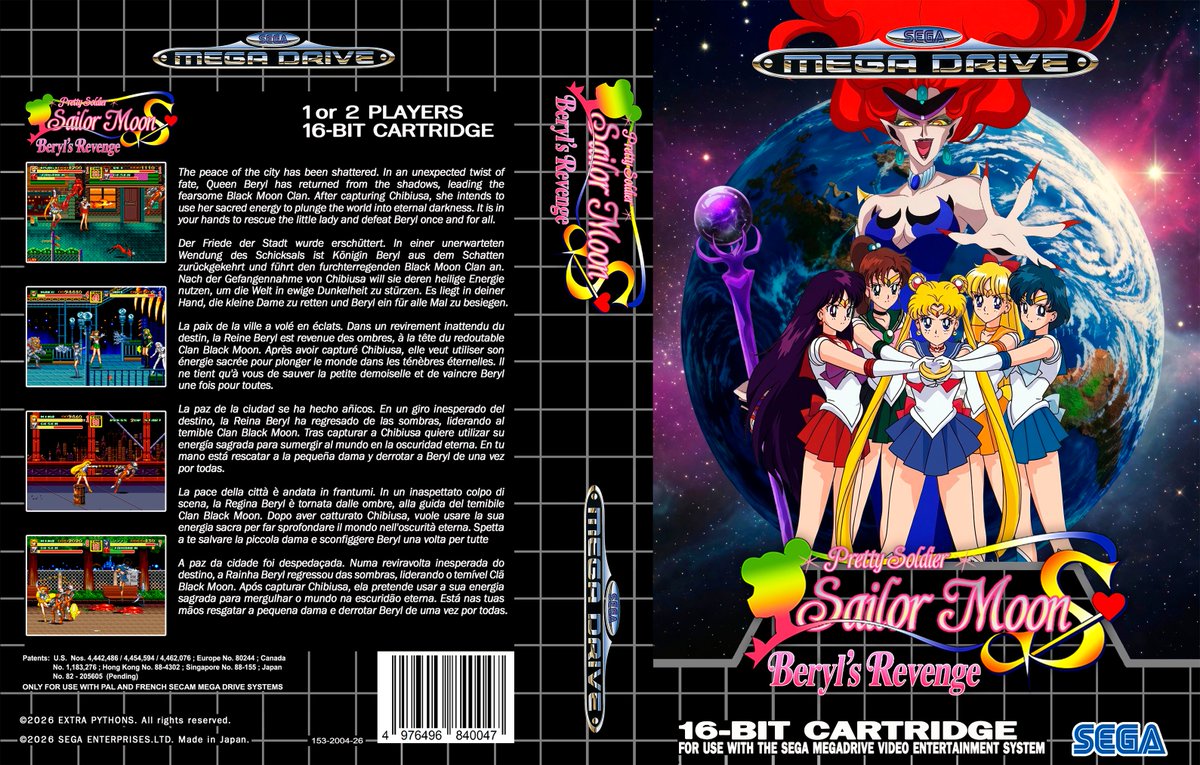 zanac_dx's tweet image. Buenos días Multiverso. Hablando de Hacks con @CryingOnion3 me descubrió la existencia de Senshi Wars Beryl's Revenge, un hack de SOR2 basado en Sailor Moon, para #Megadrive. Así que en #Portadas_del_Multiverso aparece una nueva portada que espero que os guste 😘.
