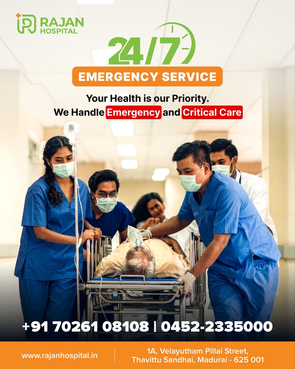DrDanielRajan's tweet image. When every second counts, we’re ready.
Rajan Hospital — Emergency services, 24/7.
#Healthcare #Emergency #Madurai