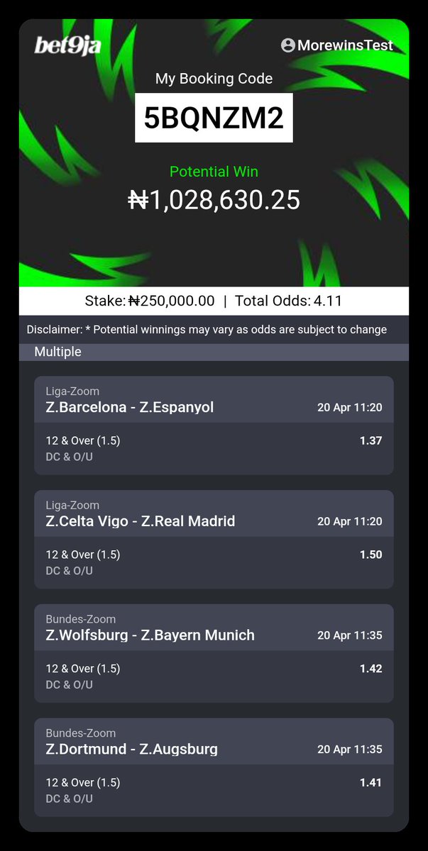 Okechukwu_odd's tweet photo. BET9JA PICKS
4 odds ππ» Number 5BQNZM2
#AlwaysBet9jaCode https://t.co/vy6cnb5TYP