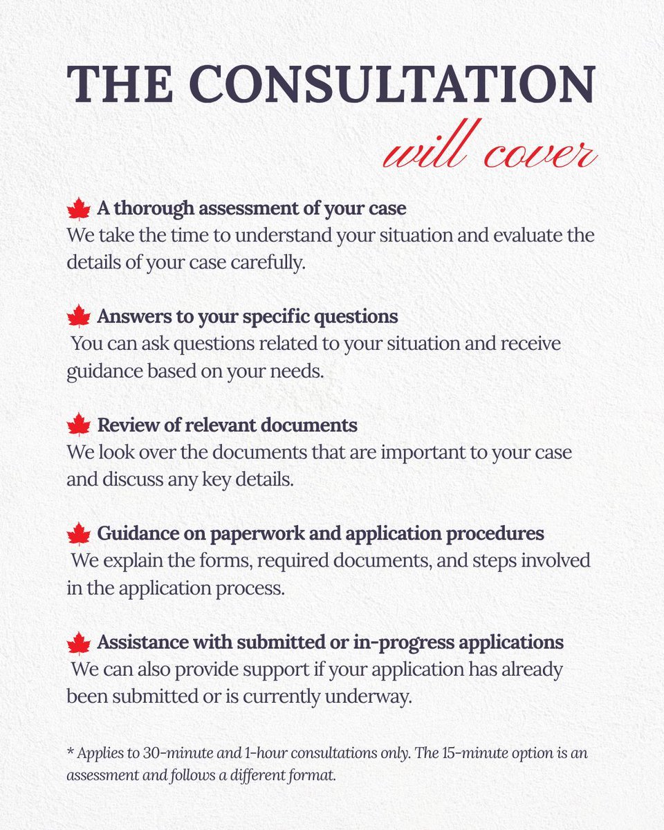 RightWayCanada's tweet image. Every case is unique, and our consultations are designed to provide guidance tailored to your specific situation. ✨

Ready to get started? 📅
rightwaycanada.com/book-consultat… 

#ImmigrationCanada #CanadaImmigration #ImmigrationConsultant #ImmigrationSupport #CanadianImmigration