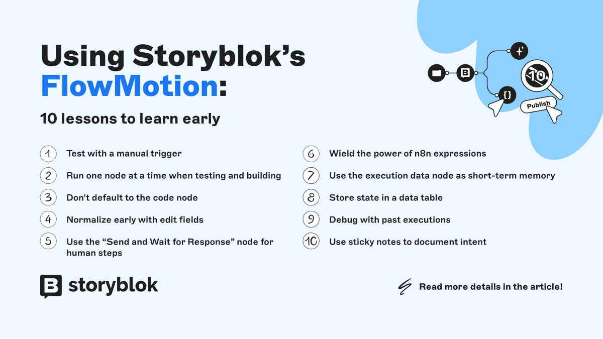 mrheadlessblx's tweet photo. Learning the hard way… or skipping straight to what works. 

If you're just getting started with #FlowMotion’s workflow automation, here are 10 tips and best practices from our developers: 💡👇

https://t.co/sQDITjFcSp https://t.co/1Ntb8Rg7BH