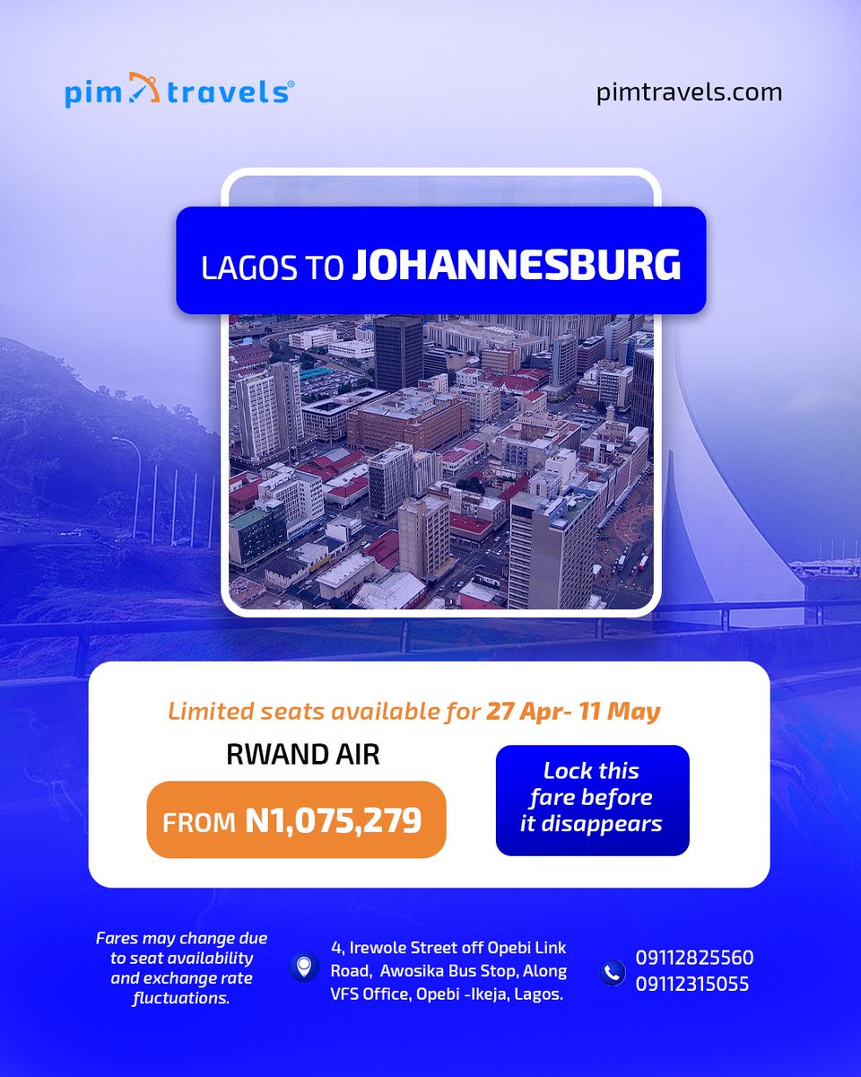 pimtravels_ng's tweet image. If you've been "planning" this trip since last year...👀

Anyways, updated fares just dropped.

Don't overthink, just book it.

0911 282 5560 on WhatsApp l pimtravels.com

#pimtravels #travel #TravelSmart I Arsenal I Happy New Week I Bottlers FC