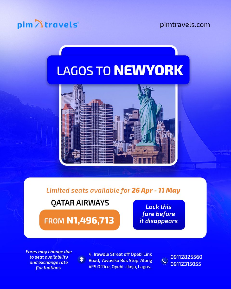 pimtravels_ng's tweet image. If you've been "planning" this trip since last year...👀

Anyways, updated fares just dropped.

Don't overthink, just book it.

0911 282 5560 on WhatsApp l pimtravels.com

#pimtravels #travel #TravelSmart I Arsenal I Happy New Week I Bottlers FC