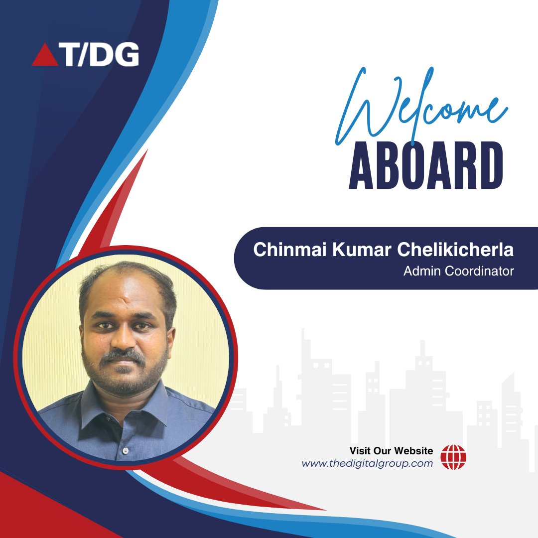 We would like to welcome Chinmai Kumar Chelikicherla to The Digital Group as a Admin Coordinator! We look forward to his contributions and are excited to see him grow and excel in the role. Join us in giving him a warm welcome!
#TDG #Hiring #AdminCoordinator #JobOpportunity