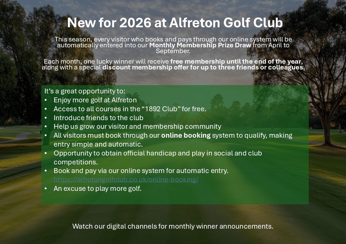 Alfreton_Golf's tweet photo. Great chance to win a membership until the end of the year for visitors at Alfreton Golf club https://t.co/KTn1W0xISj