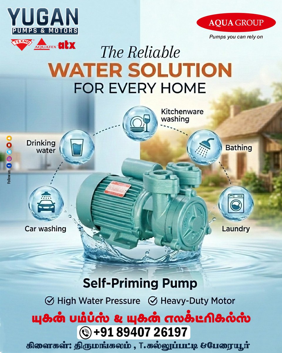 yuganpumps's tweet image. Power your home with nonstop water flow 💧
Strong, reliable, and built for everyday use.

:
📍 Thirumangalam | T. Kallupatti | Peraiyur
📞 8940726197
:
#Texmo #WaterPump #HomeSolutions #PumpLife #DailyNeeds #WaterSupply #QualityMatters #AquaGroup #ReliablePerformance #SmartLiving