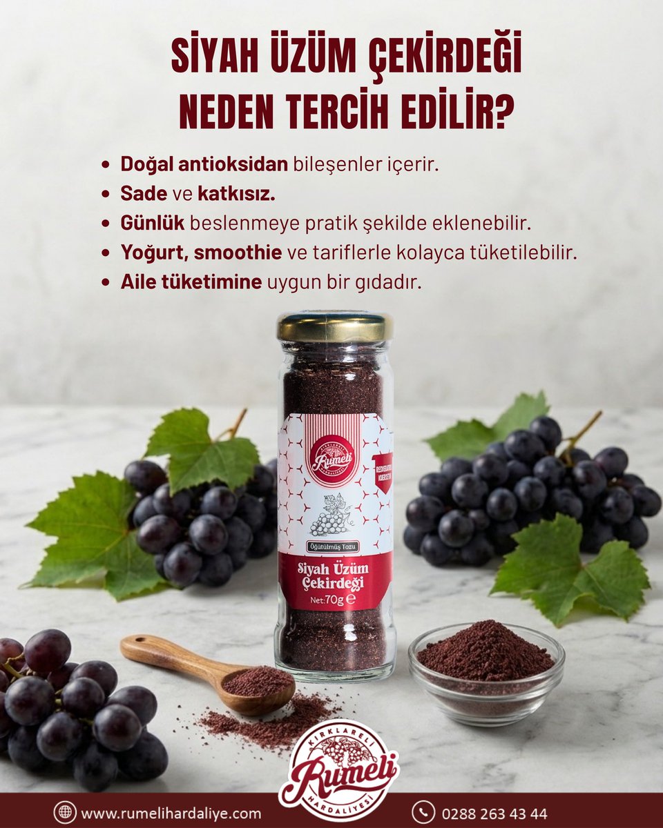 Biz mutfakta en çok pratik olanı seviyoruz. 🍇

#Siyahüzümçekirdeği tozunu da bu yüzden hazırladık;
yoğurda kolayca eklenir, içeceklere karıştırılır, tariflere zahmetsizce dahil edilir.

Evde herkes kendi damak zevkine göre tüketebilir.
Abartısız, sade ve kullanımı kolay. ✨