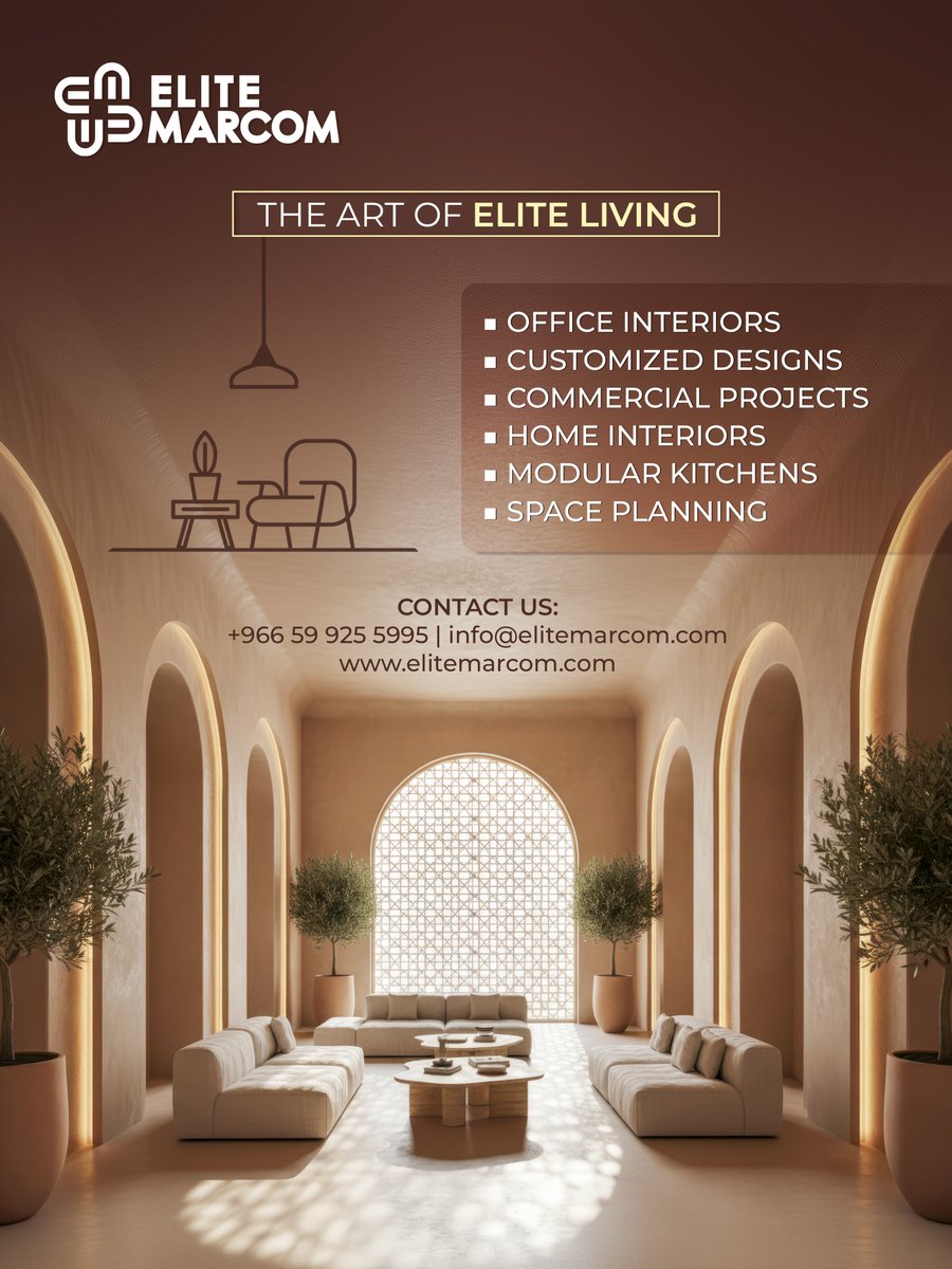EliteMarcom's tweet image. Designing spaces that define elegance.
Welcome to the art of elite living, from concept to completion, we design spaces that inspire.

+966 59 925 5995
info@elitemarcom.com
elitemarcom.com

#InteriorExperts #CommercialDesign #ModularKitchen #SpacePlanning #EliteMarcom