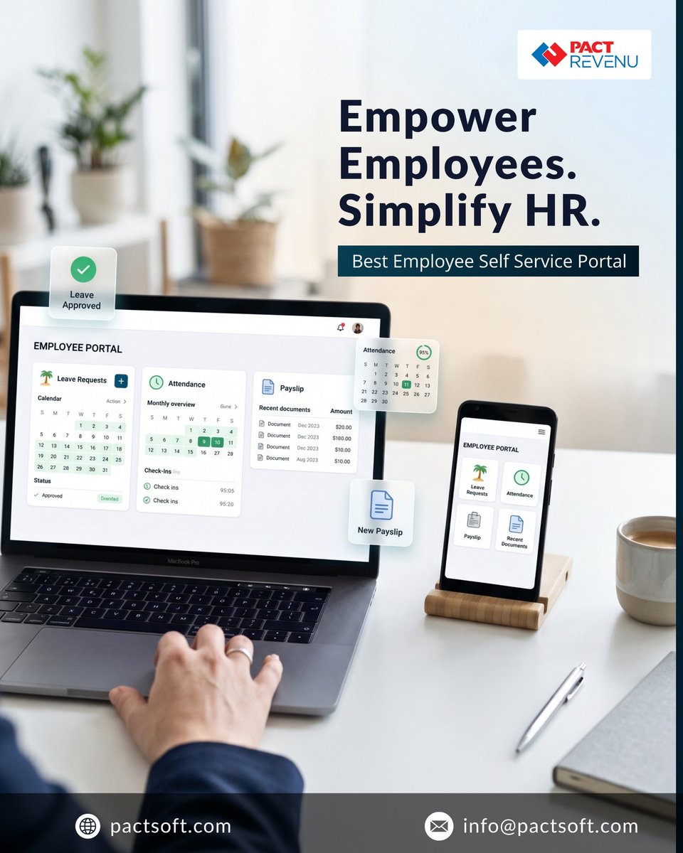 pacterpsolution's tweet image. Empower employees. Simplify HR. 💼✨

Manage leave, attendance &amp;amp; payslips in one place with our Employee Self-Service Portal.

Save time. Boost productivity. 🚀

🌐 pactsoft.com

#HRTech #EmployeeExperience #Automation #BusinessGrowth