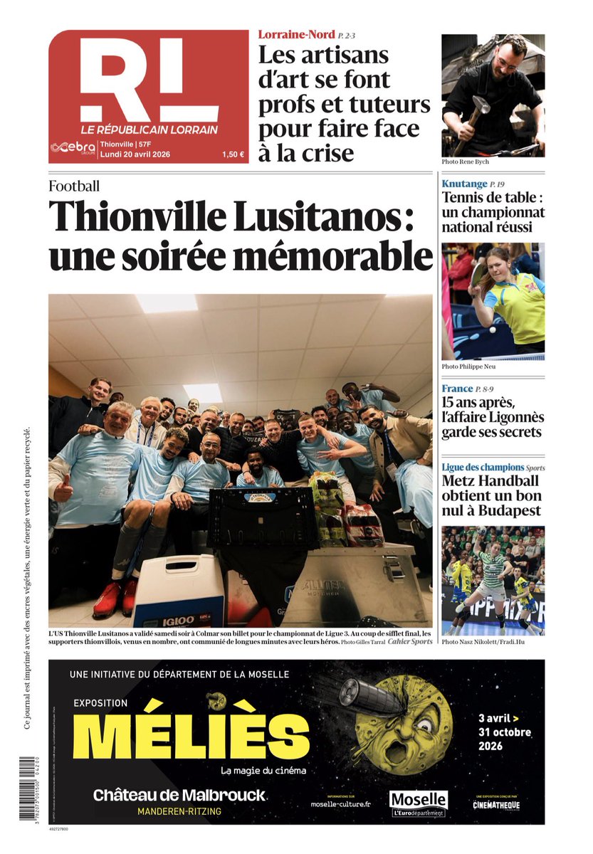 ustlofficiel's tweet image. À la une du @sports_rl ce matin 🏆

____
#GoLigue3 #Champions #USTL