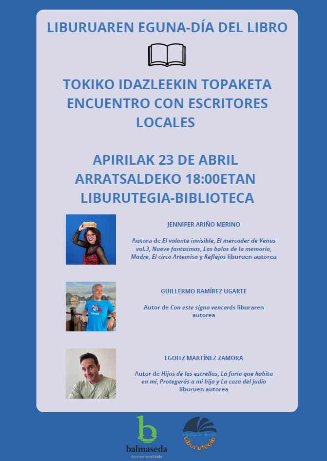 ArinoMerino's tweet photo. Este jueves tenemos una cita en la biblioteca de Balmaseda. Acércate y celebra el #díadellibro participando en un magnífico coloquio. https://t.co/owvnC9qysI