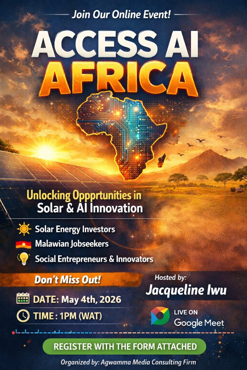 Jakiewrites's tweet image. The brave and courageous aren't afraid to explore and conquer...make a difference and change lives positively outside their own environment.

Let us stand together to make the African continent great!!

Register:
docs.google.com/forms/d/e/1FAI…

#changemakers
#techinnovations
#malawi