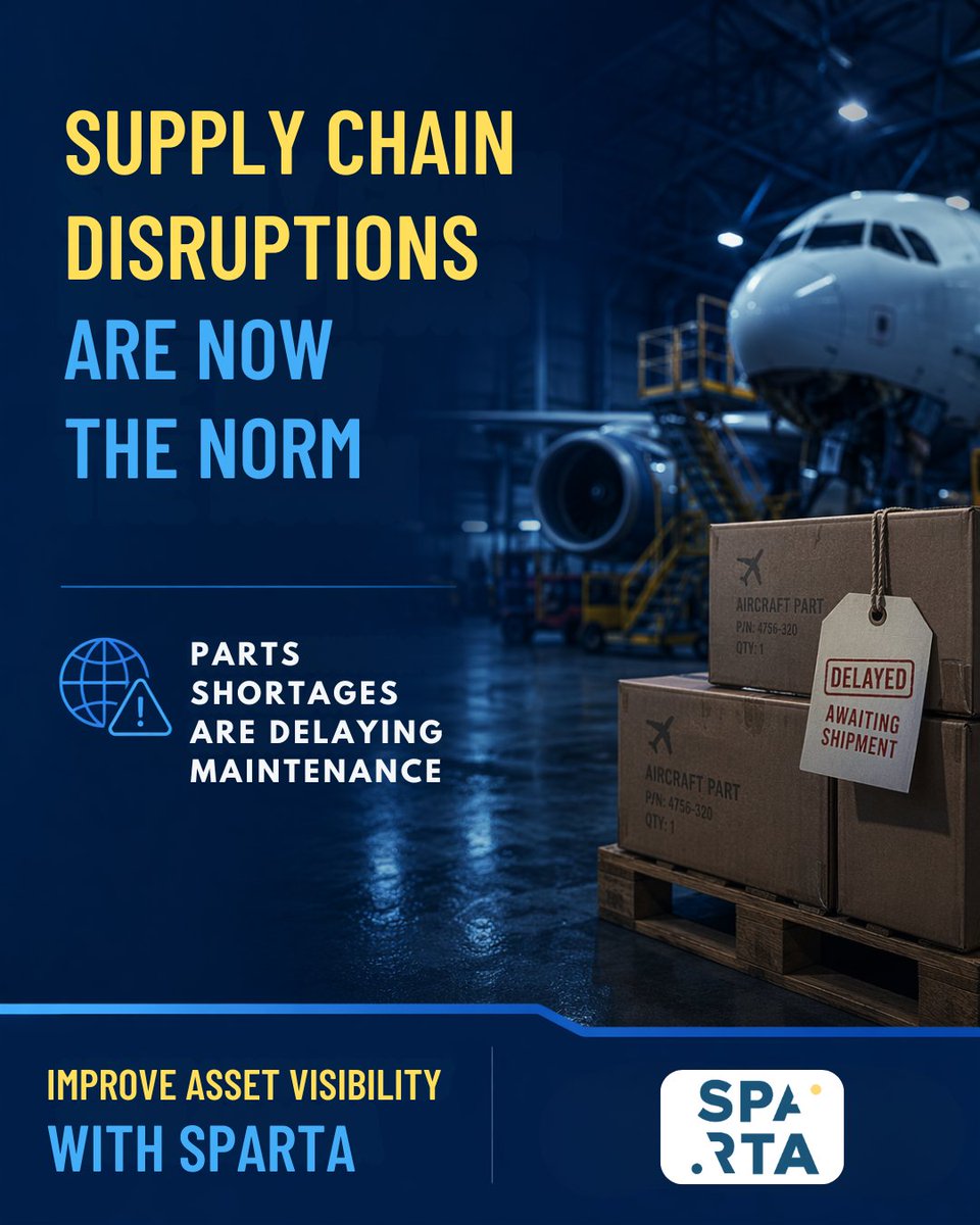 SPARTA_Digital's tweet image. Supply chain disruption is now the norm in aviation.

Parts shortages.
Longer lead times.
Ageing fleets.

Without clear asset visibility, planning becomes reactive.

SPARTA brings records and component data into one place, supporting better decisions.

#Aviation #MRO #SupplyChain