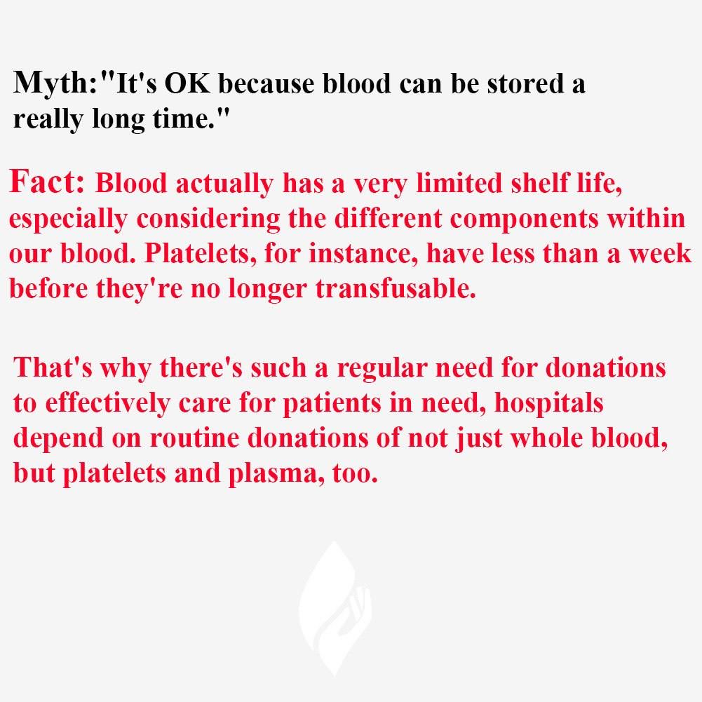 Republicofdonor's tweet image. Myth Debunked: "It's OK because blood can be stored a really long time."

Content Source: ourbloodinstitute.org/blood-matters/…

#Blooddonation #myth #awareness #republicofdonorsmv