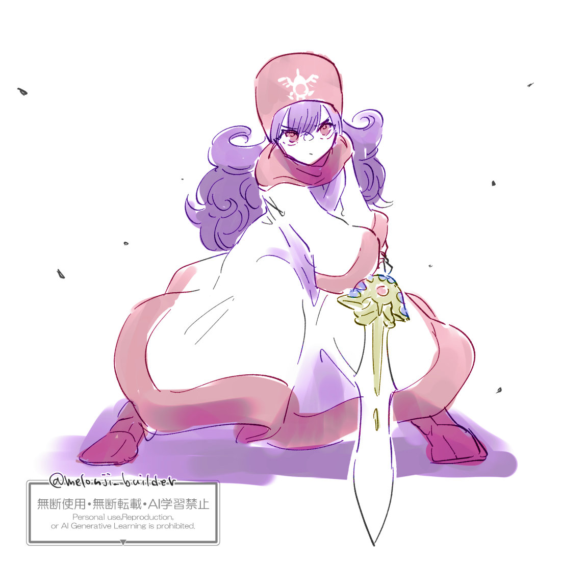 リメイクでムンちゃんもロトの剣を装備できるようになったけどローレとサマルのように片手では扱えないから両手で持ってるのが良い(というらくがき)