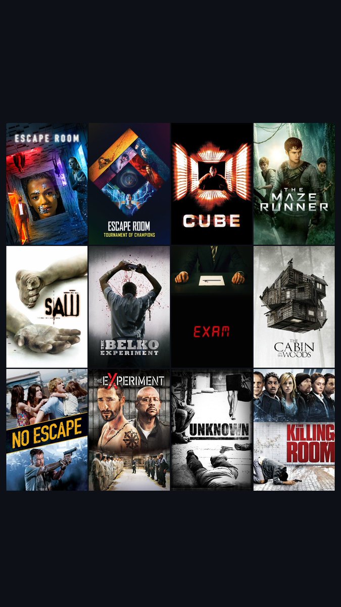 MovieWiserIA's tweet image. Check out these #AI #Recommended #Movies &amp;amp; #Series about ✨Escape Room✨:
🍿 Escape Room (6.2)
🍿 Escape Room: Tournament of Champions (5.4)
🍿 Cube (6.5)
🍿 The Maze Runner (6.9)
🍿 Saw (7.2)
🍿 The Belko Experiment (5)
🍿 Exam (5.6)
moviewiser.com