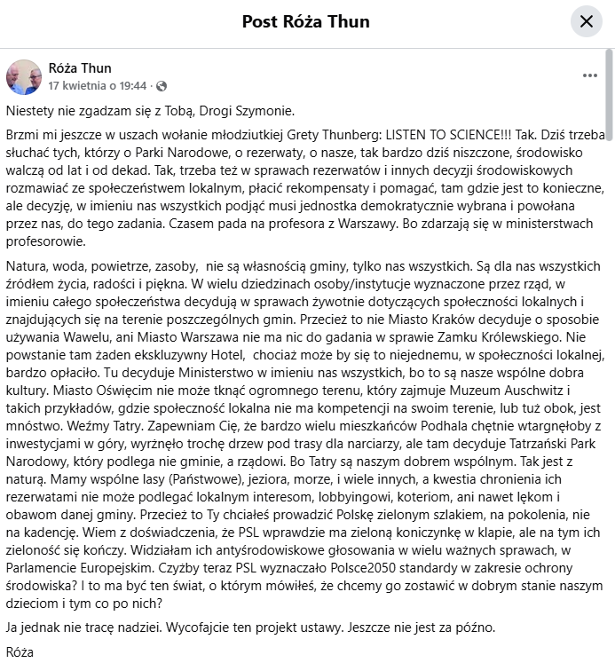 PracowniaBystra's tweet photo. ‼️Róża Thun apeluje do @szymon_holownia o wycofanie #LexRomowicz.
Projekt @nowePSL i @PL_2050 może zablokować powstawanie nowych rezerwatów. Wprowadza mechanizm podobny do „weta samorządowego”, które od lat blokuje nowe parki narodowe.
„Przecież to Ty chciałeś prowadzić Polskę zielonym szlakiem, na pokolenia, nie na kadencję. Czy teraz PSL wyznacza Polsce 2050 standardy ochrony środowiska?
Wycofajcie ten projekt ustawy. Jeszcze nie jest za późno” – napisała Róża Thun.