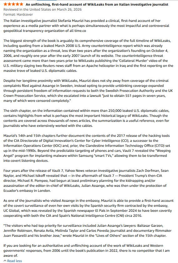 SMaurizi's tweet image. A beautiful review of my English book based on my 15 year-long investigative work on #JA and #WikiLeaks, #SecretPowerWikiLeaksAndItsEnemies foreword by @KenLoachSixteen (@PlutoPress ), by a U.S. journalist who knows the #USMilitaryIndustrialComplex very well:
#JackPoulson