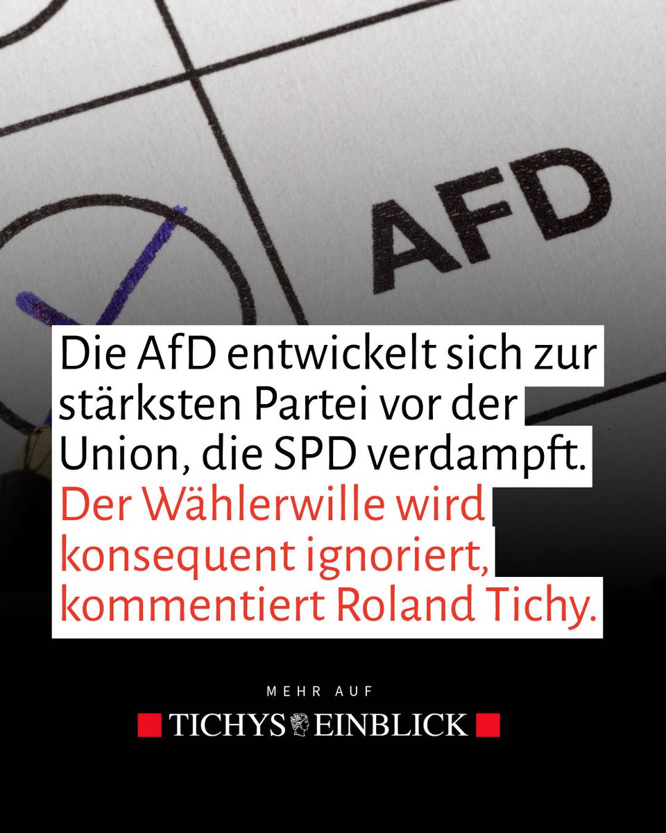 TichysEinblick's tweet image. Bei allen Instituten liegen CDU/CSU und AfD dicht beieinander. Bei Allensbach führt die Union noch mit 26 % vor der AfD mit 25 %. In den meisten anderen Umfragen liegt die AfD bereits vorne. Mehr bei Tichys Einblick, Link im ersten Kommentar.🧵🔗 #afd #union #politik #parteien