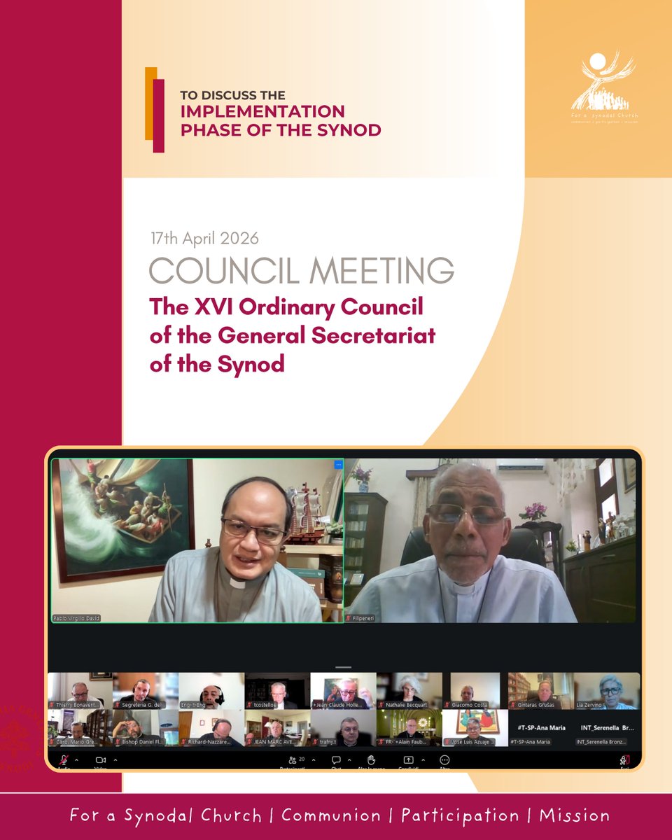 Synod_va's tweet photo. The XVI Ordinary Council of the General Secretariat of the Synod met online to advance the #implementationphase of the Synod | Points discussed:
📄 New document underway; to be published by early summer.
🧩 Study Groups’ final reports being published.
📅 2 meetings planned in '26 https://t.co/d93IC6ecPJ
