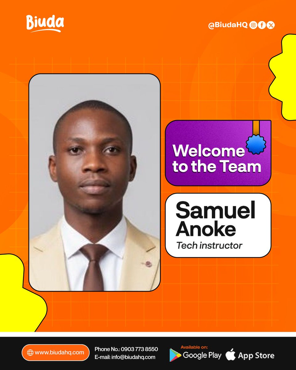 Biudahq's tweet photo. We are delighted to welcome Samuel to our team as a Fellow.
We look forward to the contributions you will bring and are excited about the work we will accomplish together. Welcome to the team. https://t.co/S5d9mXtRpH