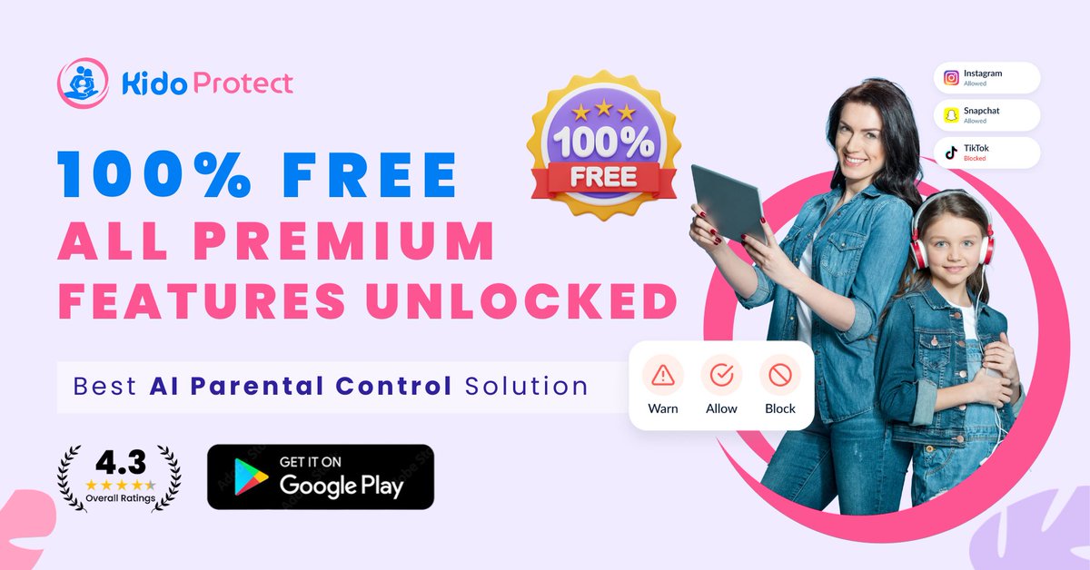 KidoProtect's tweet photo. Your kids. Your rules. 🛡️ Kido Protect is 100% FREE with ALL premium features unlocked! Block apps, set limits &amp; keep your child safe online with AI Parental Control. Get it now on Google Play 👇 #KidoProtect #ParentalControl #KidSafety https://t.co/OhQplhztEb