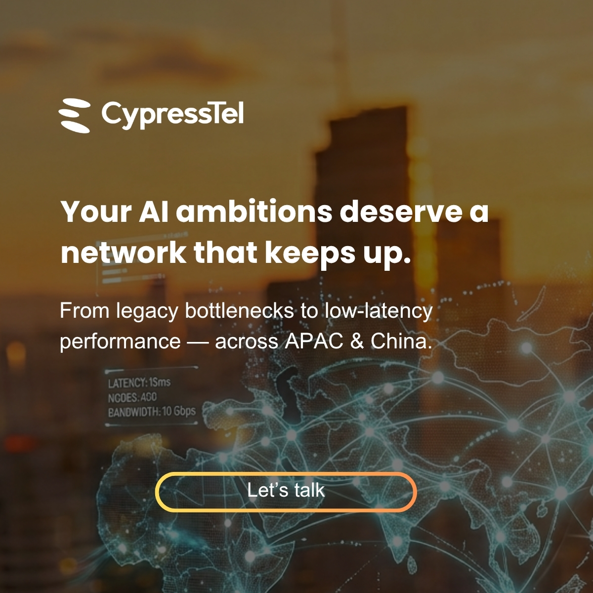 cypresstelecom's tweet photo. Asia's #AI revolution is here — but is your network ready for it?
Legacy infrastructure is the #1 bottleneck holding enterprises back.
CypressTel's #SDWAN + #SASE solutions connect you across Asia. https://t.co/HXwvIpPAOC