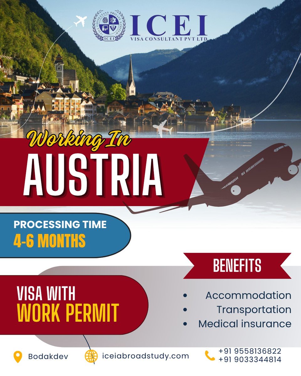 iceiabroadstudy's tweet photo. Dream of working in Europe? We make it easy! Secure your Austria Work Permit with complete benefits including stay and transport.
๐ +919558136822 | +919033344814
๐ https://t.co/1TbWhXFkBj
๐ฉ iceigujarat@gmail.com.
#Austria #AustriaVisa #AustriaWorkVisa #WorkinAustria https://t.co/B9vsWnHsjZ