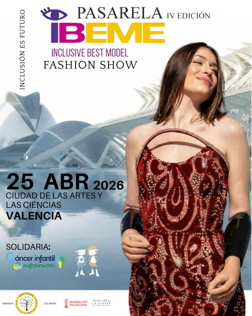 Fesord's tweet photo. 🟦 4ª Edición de la Pasarela IBEME Inclusive Best Model Fashion Show accesible en Lengua de Signos
🗓  Sábado 25 de Abril de 2026 a las 19:00 horas
📍 Paseo de Arbotantes - Ciudad de las Artes y las Ciencias de Valencia

--
🟧 4a Edició de la Passarel·la IBEME Inclusivament Best Model Fashion Show accessible en Llengua de Signes
🗓 Dissabte 25 d'Abril de 2026 a les 19:00 hores
📍 Passeig d'Arcbotants - Ciutat de les Arts i les Ciències de València
@Aspanion
