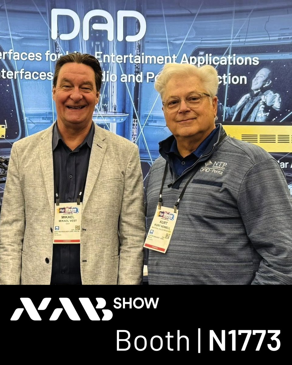DigitalAudioDK's tweet photo. The NAB Show 2026 is on in Las Vegas. 😎

Join Mikael Vest and Kurt Howell at Booth 1773 in the North Hall and dive into all of the 'All into Networking' and 'Live Sound Production' details: https://t.co/HawKaXmMW7

#nabshow #nab2026 #digitalaudiodenmark #proaudio #dadaudio https://t.co/KCKXESFZKn