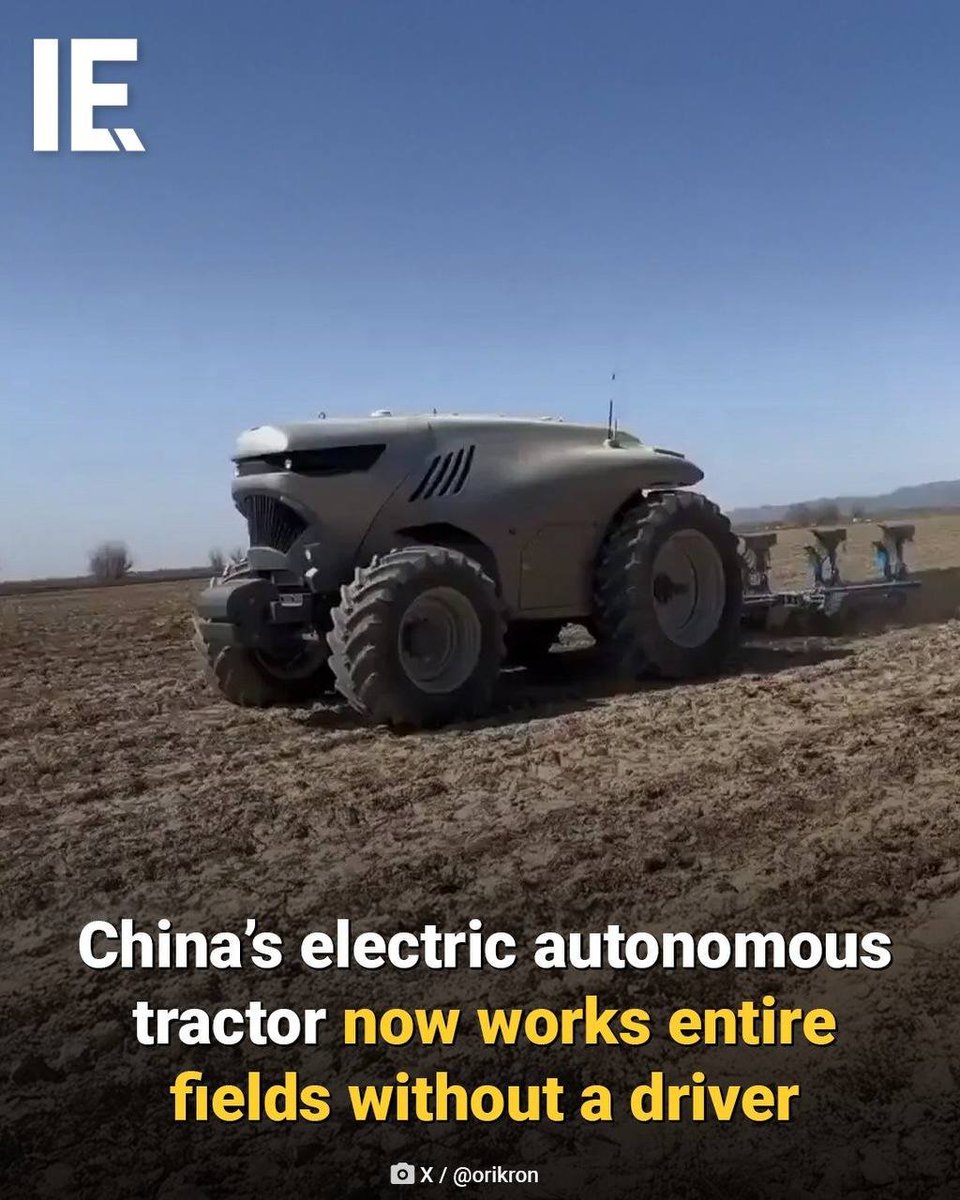 SenoreAmore's tweet image. 🇨🇳 Aerodynamics!

China is testing the autonomous Honghu T70 tractor, which can independently perform full fieldwork cycles using BeiDou navigation and onboard sensors for plowing, seeding, spraying, and harvesting with centimeter-level accuracy.