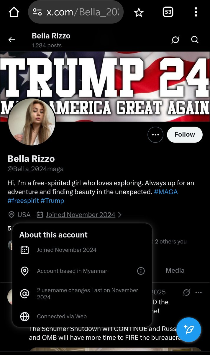 Scammer_Joker's tweet image. Can you Privacy Report/Block/Repost this Fake MAGA account pretending to be in USA but based in Myanmar. 
Acct Bella_2024maga 
x.com/i/user/1854705…
Thanks 
#scammer