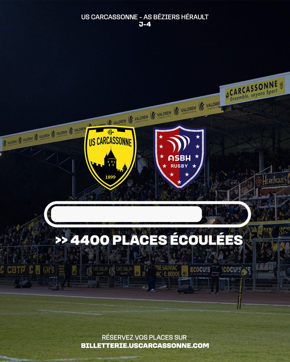 us_carcassonne's tweet photo. J-4 et la billetterie est déjà en surchauffe.... 🔥
Réservez vos places à partir de 5€ sur notre billetterie en ligne :
https://t.co/rv8CYWNdYQ
@rugbyprod2 #USCASBH #DéfendreNotreCité ⚔️ https://t.co/BxFdo2pzIU