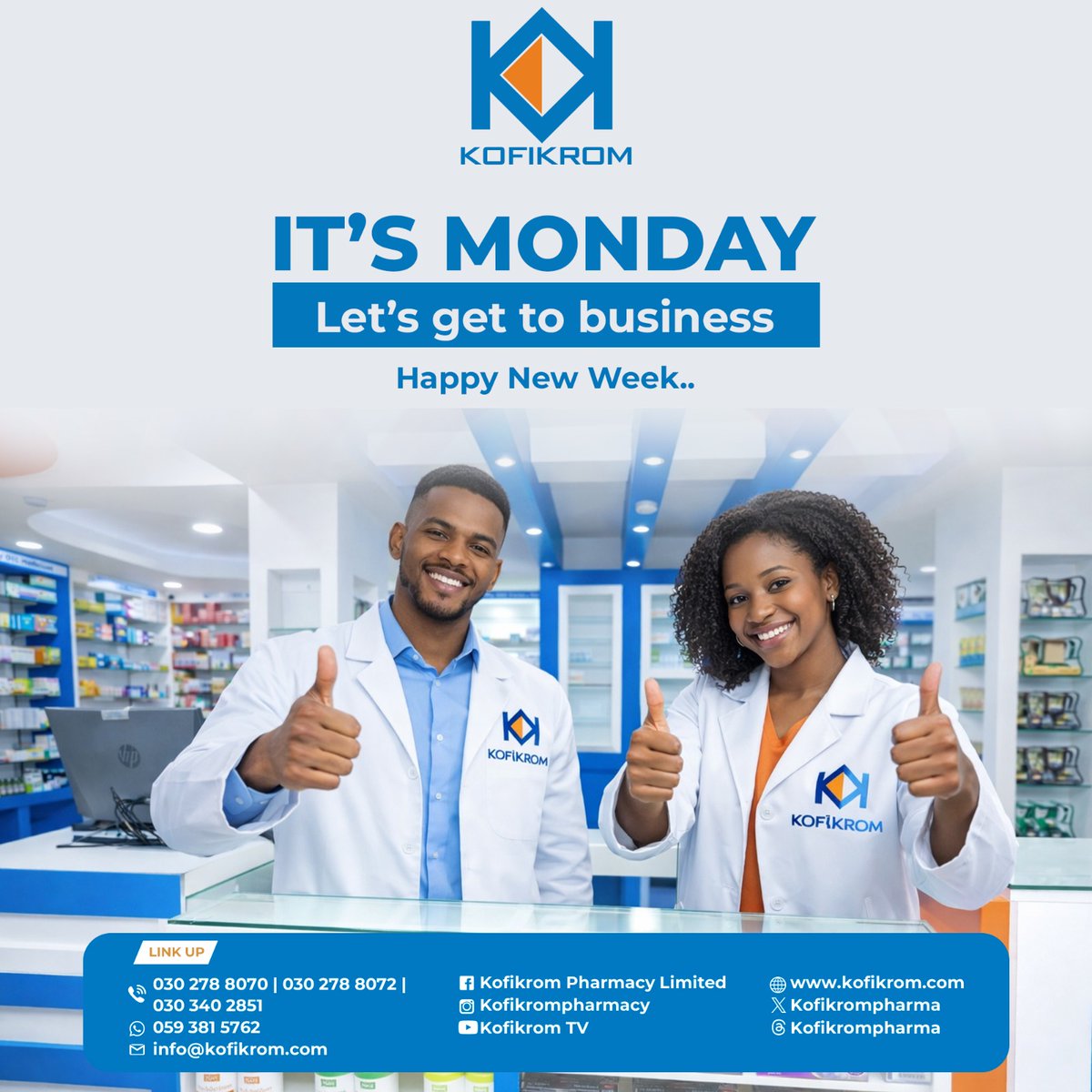 Kofikrompharma's tweet image. New week. Fresh energy 💙⚡
Let’s get to business!
#MondayVibes #NewWeek #StayProductive #Kofikrom #MotivationMonday
