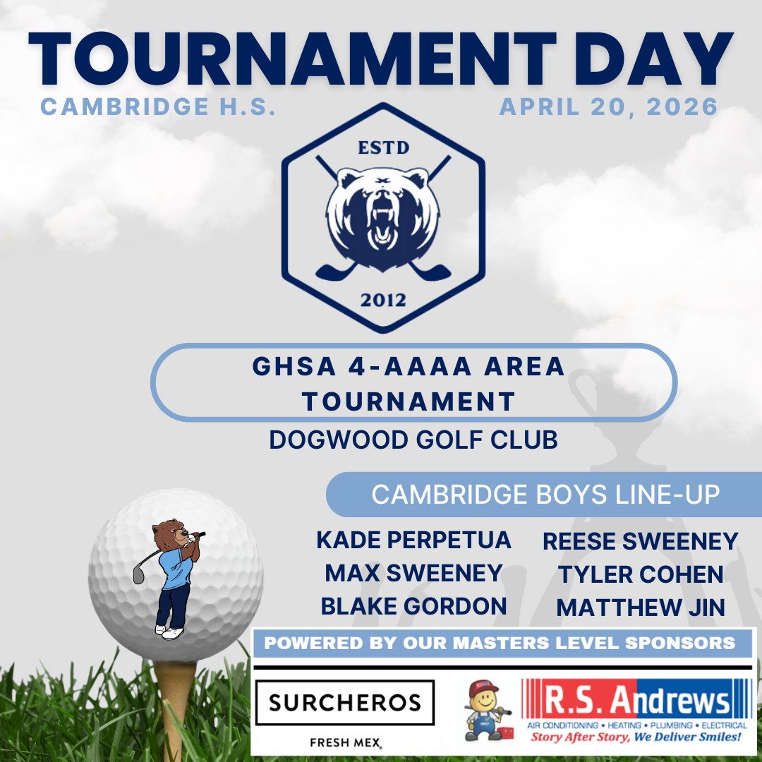CHSBearsGolf's tweet photo. Our Bears tee it up this morning for the GHSA 4-AAAA Area Tournament.  Top 2 advance to State.  3rd &amp; 4th place finishers advance to sectionals. https://t.co/SyOr5uOvur