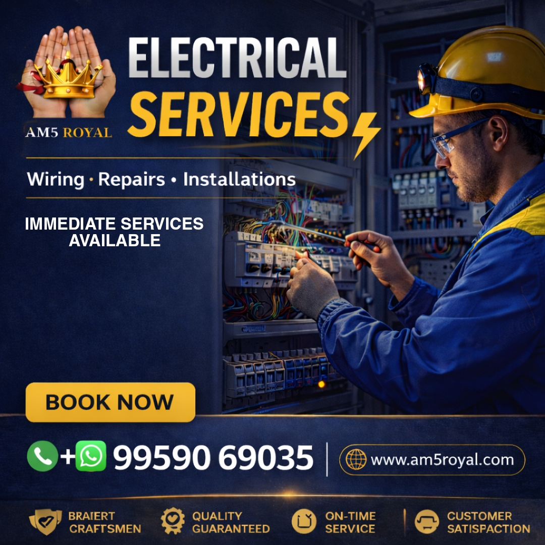 am5royal's tweet photo. Our comprehensive electrical services cover everything from repairs to installations, ensuring systems operate safely, efficiently, and as intended.

Book Now: +91 99590 69035
Book Slot: https://t.co/bYFZeeBF0p

#ElectricalRepair #WiringServices #Electrician #ElectricalWork https://t.co/NmLEedQCSk