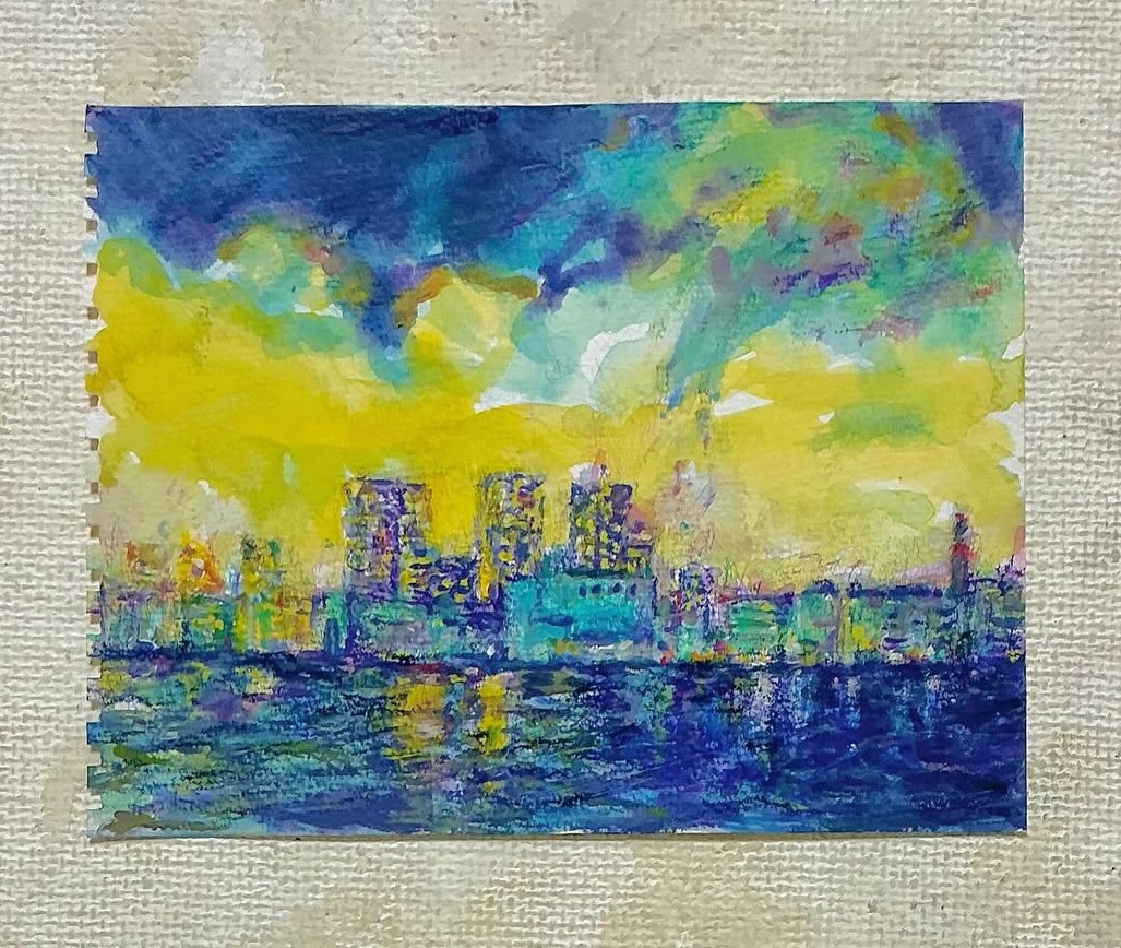 HirotaKazunari's tweet image. 「CITY-ｄ2601~2604] : 各14x18cm  紙にアクリル、クレヨン、色鉛筆 2026  #artwork #landscape #city #街 #風景画
