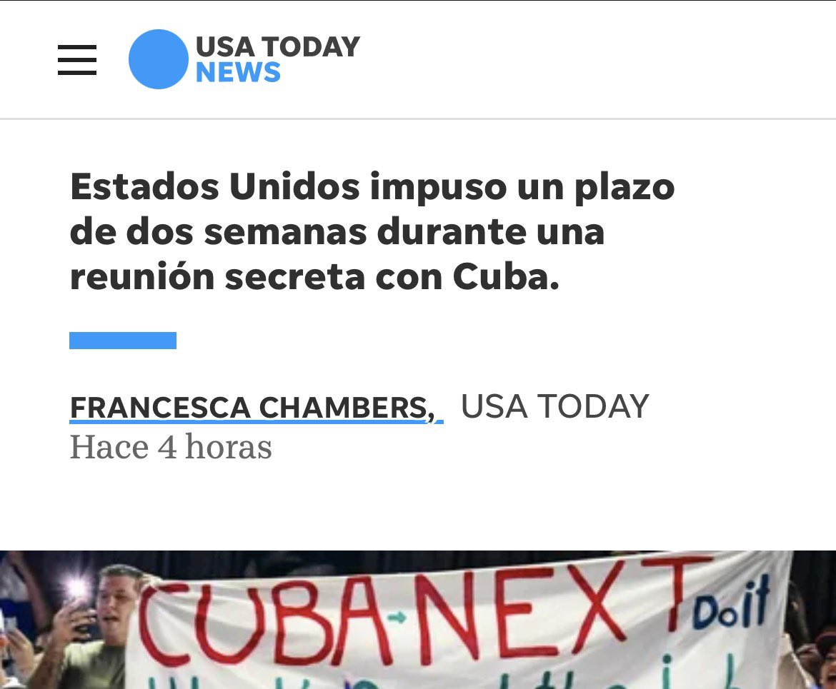 🔴#IMPORTANTE

Estados Unidos dio a Cuba un plazo de dos semanas para liberar presos políticos de alto perfil como gesto de buena voluntad, durante una reunión secreta celebrada el 10 de abril en La Habana. Entre los nombres mencionados están los artistas disidentes Luis Manuel