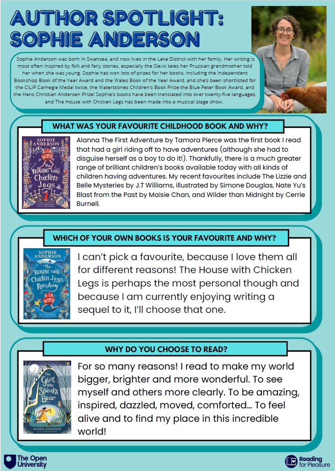 GeorgeSalterAc's tweet image. Our next Author Spotlight is children’s author Sophie Anderson. 📚 Sophie chooses to read to make her world bigger, brighter and more wonderful! It leaves her feeling inspired, moved and alive! 📘 #ReadingisFun #ReadingforPleasure