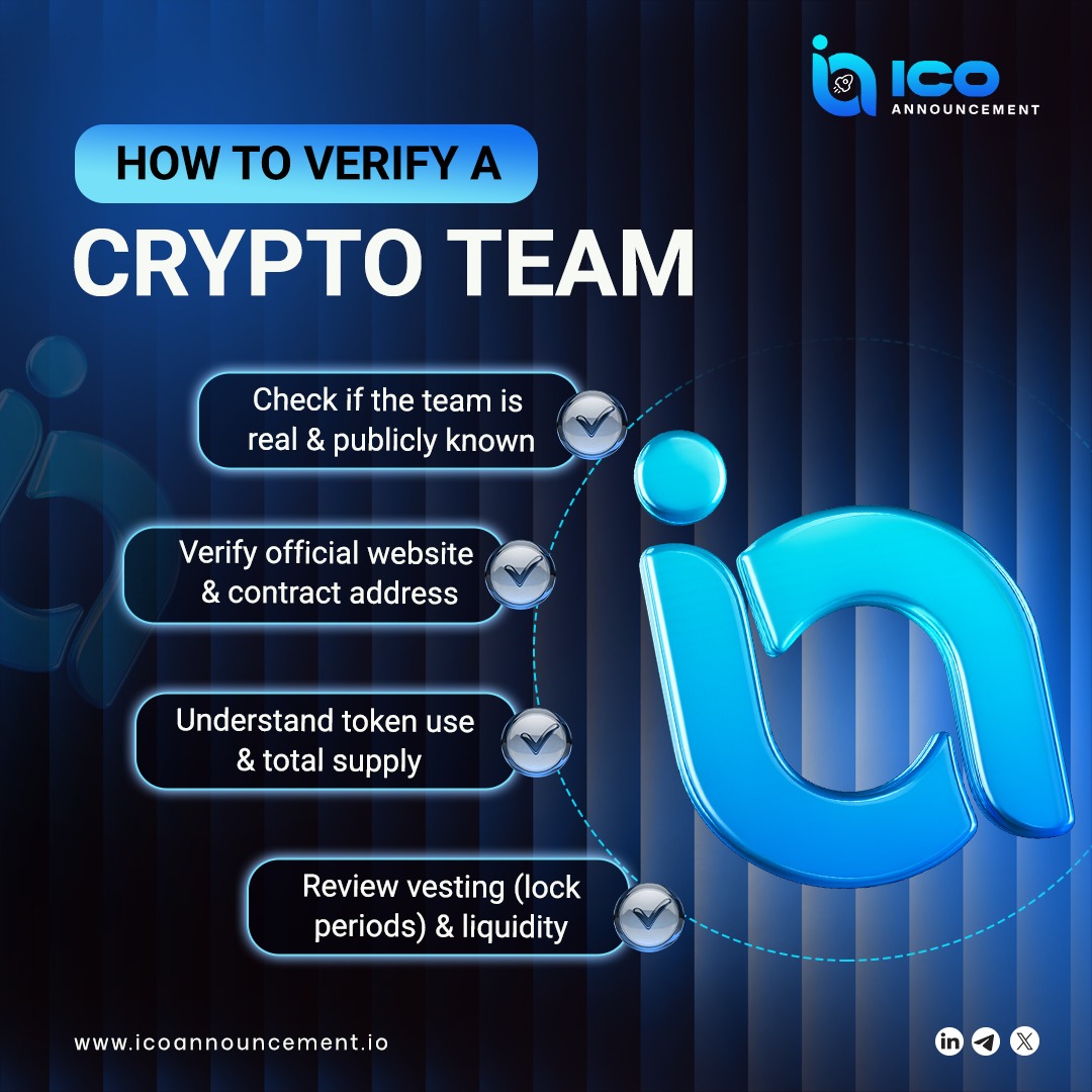 ICOAnnouncement's tweet image. How to Verify a Crypto Team

Real team. Clear utility. Transparent tokenomics - that’s what matters. Don’t fall for hype or fake urgency. 

👉Learn More - icoannouncement.io/how-verify-cry… 

#ICO #Crypto #CryptoTips #Tokenomics