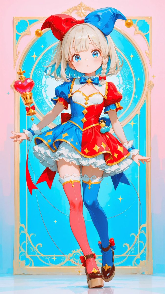 AliceLavli's tweet image. ピエロな衣装プロンプトをどうぞ✨
two piece jester inspired sweet lolita outfit, cream base color with muted red, warm brown and soft beige accents, short puffed dress with very voluminous balloon skirt silhouette, bodice fitted with decorative round buttons in vertical alignment,