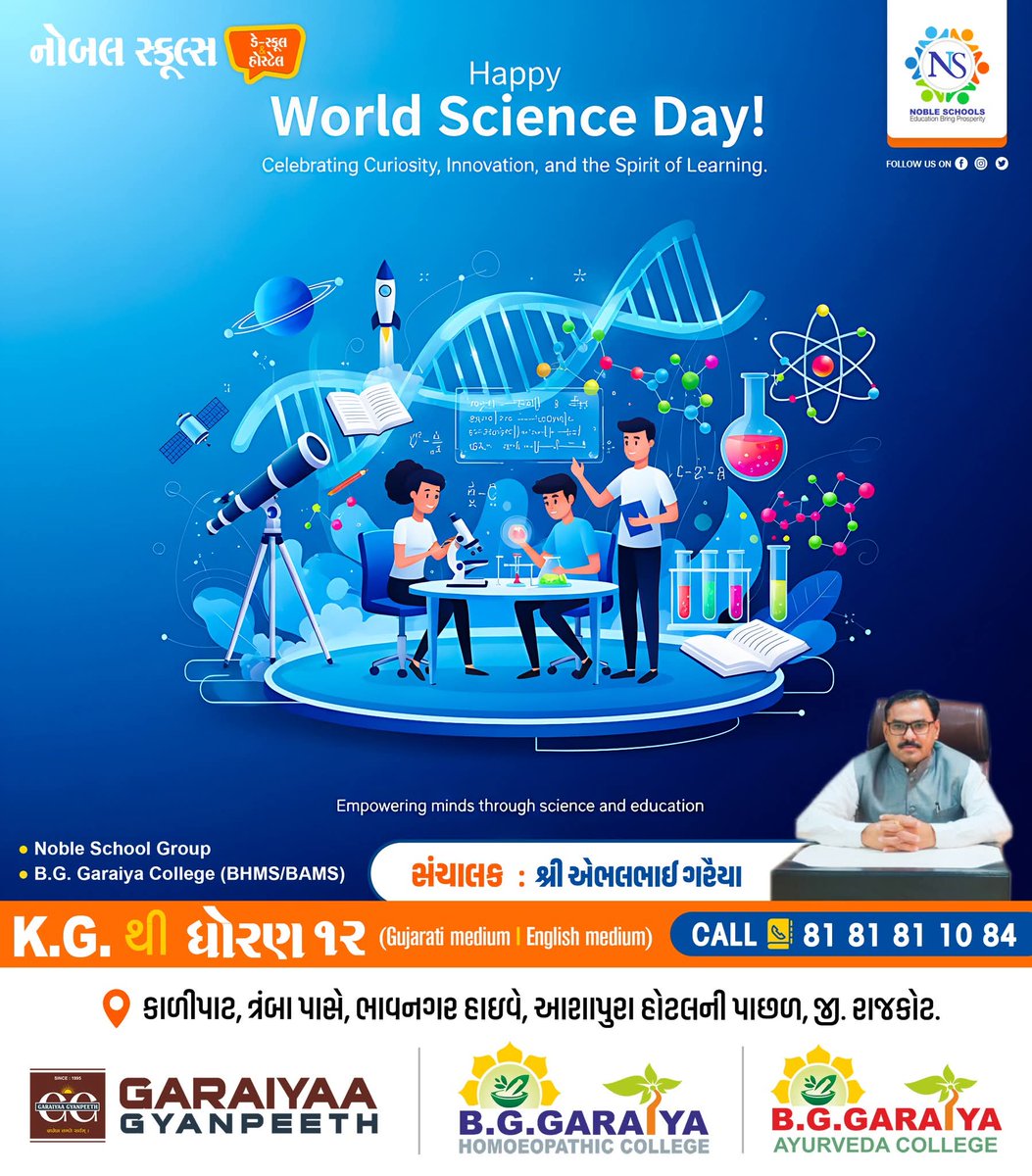 SchoolsNoble's tweet photo. 𝗛𝗮𝗽𝗽𝘆 𝗪𝗼𝗿𝗹𝗱 𝗦𝗰𝗶𝗲𝗻𝗰𝗲 𝗗𝗮𝘆 !! 🔬

On this World Science Day for Peace and Development, we honor the spirit of discovery that connects education, 

#WorldScienceDay #ScienceForPeace #EducationMatters #InspiringMinds #STEMEducation #KnowledgeIsPower https://t.co/3yUKVk7tFJ