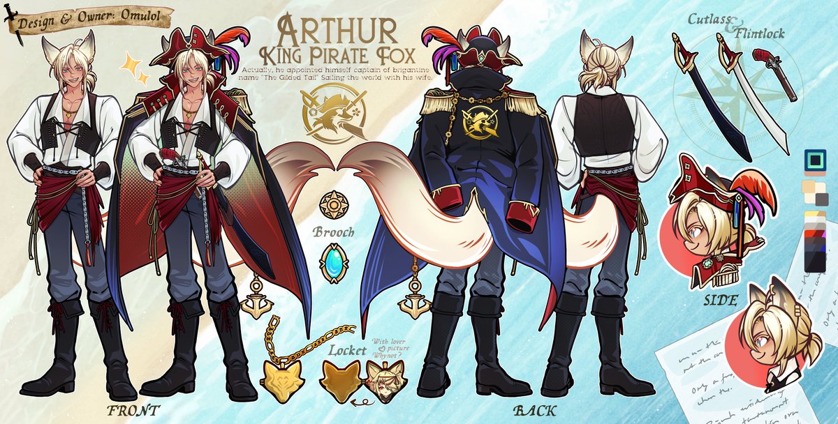 omulol17's tweet photo. Character Sheet Front-Back , Chibi Side head
Arthur my #OC
"Can he display this much 'Simp' energy for his wife right in their reference sheet ? Absolutely. Why not?"😆
Sample for #Celshade pop style
#digitalart #Omulol #characterdesign #fantasy #pirate #fox https://t.co/wtj0ZNeC8P