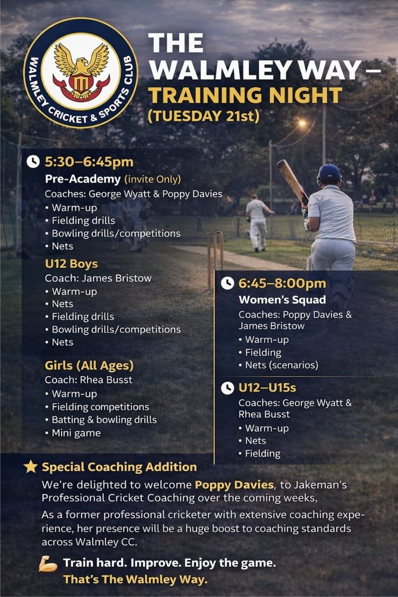 WCSCSports's tweet photo. See Weeks Training Schedule 🏏 https://t.co/vBtocoZ0Jx