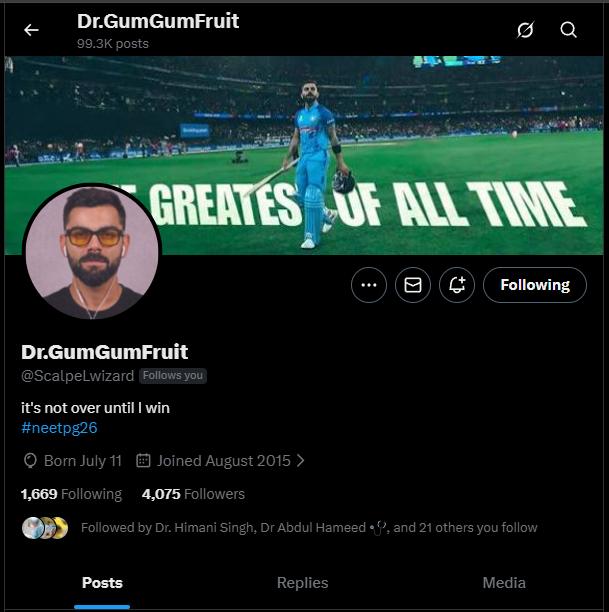 DhanuDr43334's tweet photo. bro already became king in cricket
now casually preparing for NEET PG 2026
world is not ready for Dr Kohli arc 🎊😂

#NEETPG2026 #MedTwitter #Kohli #DoctorInMaking #NextGOAT
@ScalpeLwizard Nice bro ❤️ https://t.co/CYU4JCQy9q
