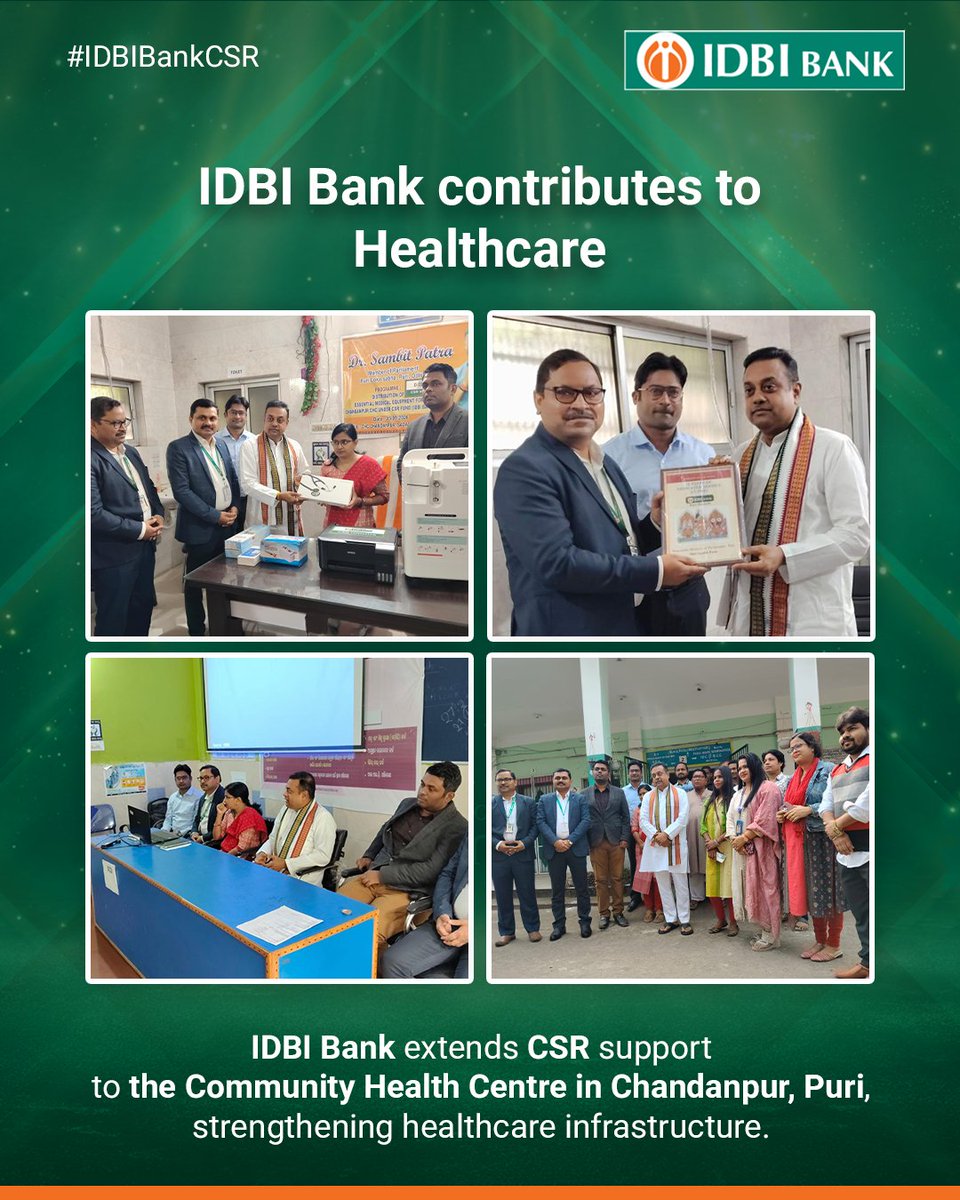 IDBI_Bank's tweet image. IDBI Bank is committed to strengthening healthcare infrastructure through CSR initiatives.

We're proud to extend our support to the Community Health Centre in Chandpur, Puri, ensuring better healthcare access for the community.

#IDBIBank #IDBIBankCSR #CommunityCare