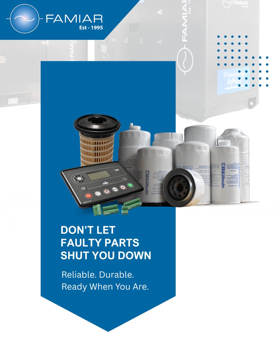 FamiarSystems's tweet image. Your genset deserves the best parts. Don’t risk downtime  keep your power running smoothly. 📞 Get yours today and stay powered: 0727317777 
famiar.co.ke 

#GeneratorParts #SpareParts #ReliablePower #Famiar #NoDowntime #EmergencyPower