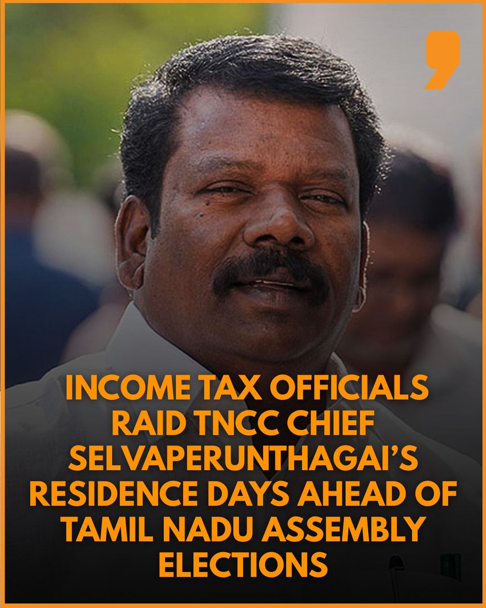 News9Tweets's tweet image. #IncomeTax officials conducted a raid at the residence of Selvaperunthagai, the #TamilNadu Congress Committee (TNCC) President, just three days ahead of the Tamil Nadu #Assemblyelections. The move has drawn attention due to its timing, coming so close to the polling date.