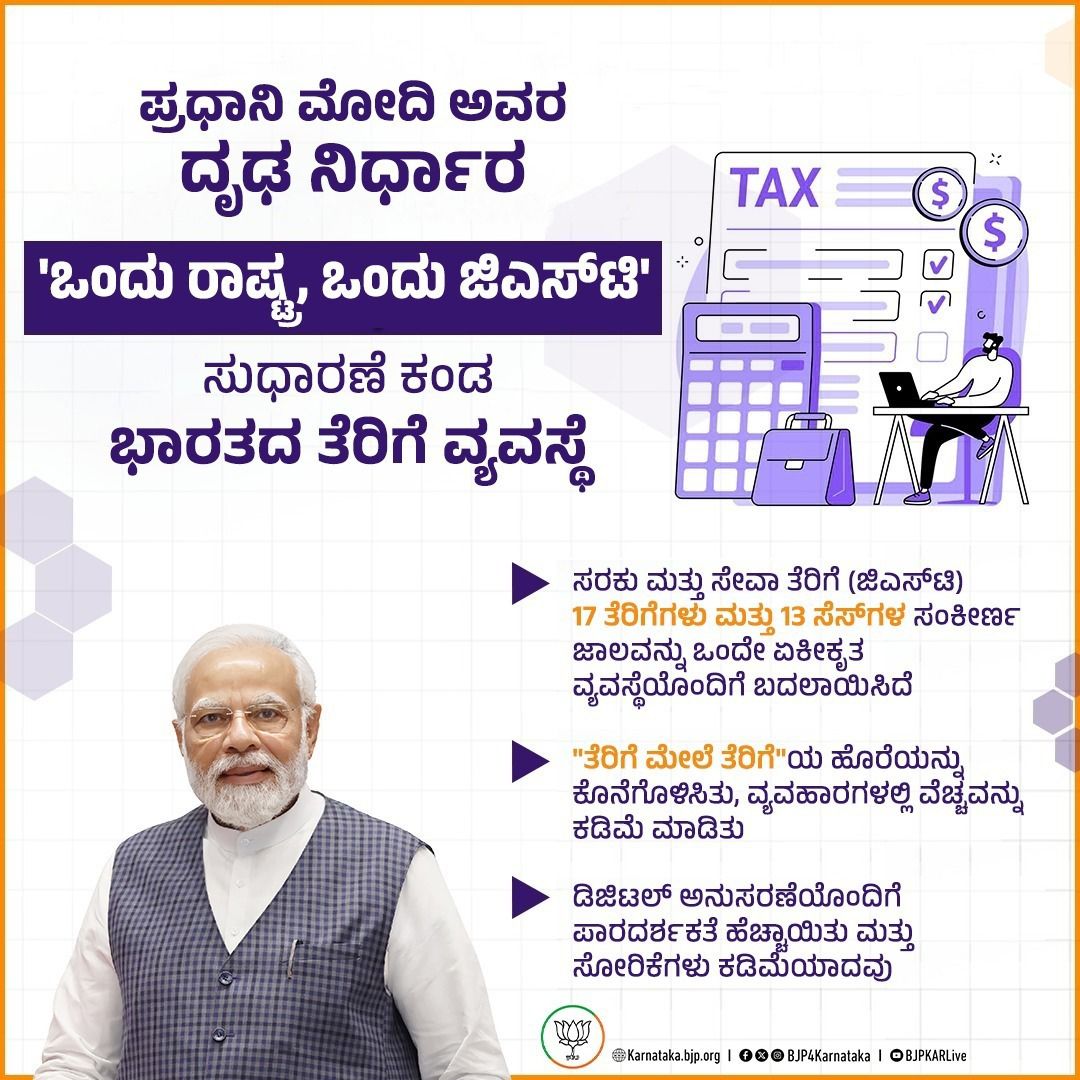 SadikBJP's tweet image. ಭಾರತಕ್ಕಾಗಿ ಪಾರದರ್ಶಕ ಮತ್ತು ಏಕೀಕೃತ ಭವಿಷ್ಯದ ನಿರ್ಮಾಣ !

ಜಿಎಸ್‌ಟಿಯು ಕೇವಲ ತೆರಿಗೆ ಸುಧಾರಣೆ ಅಲ್ಲ—ಇದು ಸರಳ, ಏಕೀಕೃತ ಮತ್ತು ಡಿಜಿಟಲ್ ಆರ್ಥಿಕತೆಯತ್ತ ದಾರಿತೋರಿಸಿದ ಮಹತ್ವದ ನಿರ್ಧಾರ. ಸಂಕೀರ್ಣತೆಗಳನ್ನು ಕಡಿಮೆ ಮಾಡಿ, ವ್ಯಾಪಾರ ಮತ್ತು ಅಭಿವೃದ್ಧಿಗೆ ಹೊಸ ಶಕ್ತಿ ನೀಡಿದೆ.

#GST #ViksitBharat