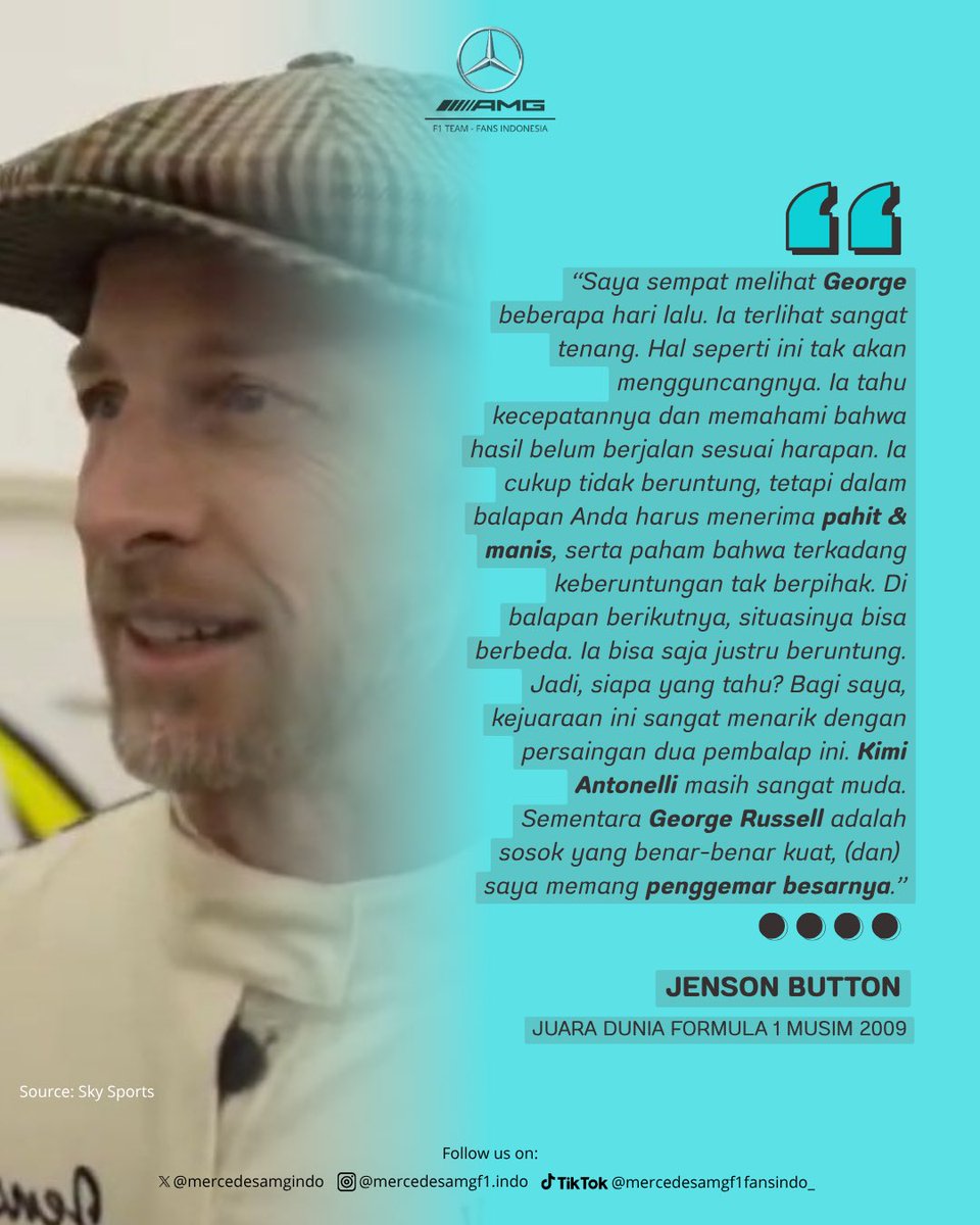 🚨GOODWOOD UPDATE #F1

“Saya adalah penggemar besar George Russell,” ujar Jenson Button. Ia melihat George tetap tenang dan tidak terguncang meski hasil belum sesuai harapan. Menurutnya, George tahu kecepatannya, hanya saja belum beruntung…

(1/2)